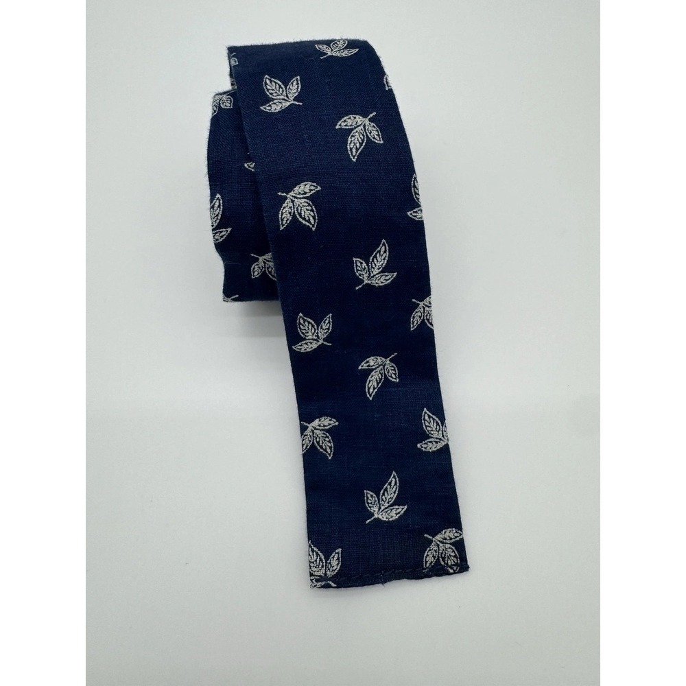 The Hill-Side Tie Navy Blue White Leaf Print Cotton Slim Necktie Made in USA